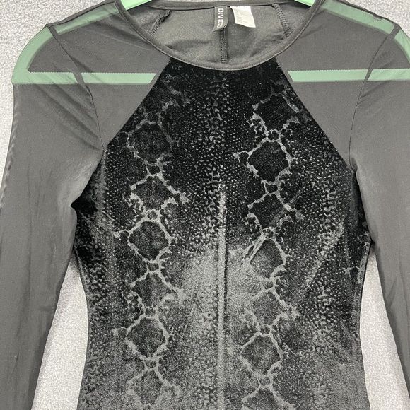 H&M Dress womens 2 Black Velvet Bodycon Sheer long sleeve snake skin print - Picture 3 of 11